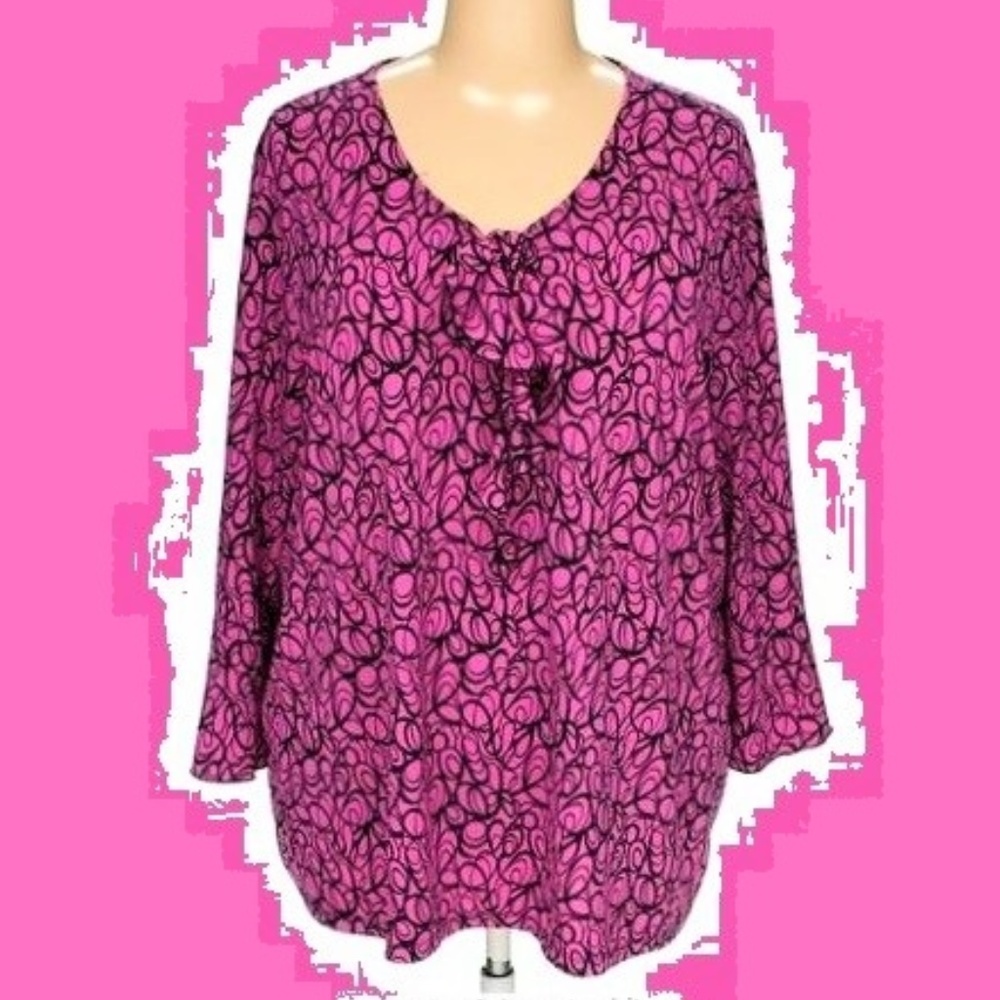 Ruffle Tie Front, Flare Cuff, Slinky Jersey Blouse